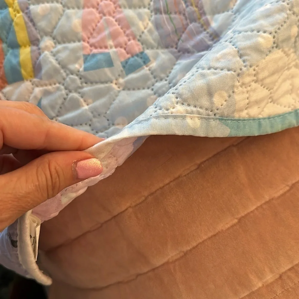 🩵🩵🩵🩵Yes I Can Twin quilt coverlet unicorn rainbows clouds blue pink w/ sham